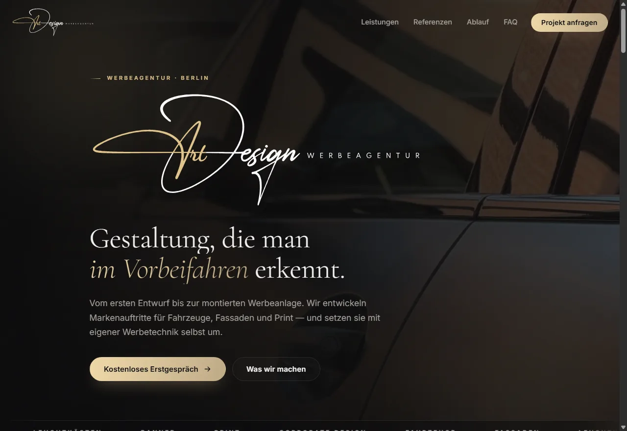 Landingpage für Art Design Werbeagentur