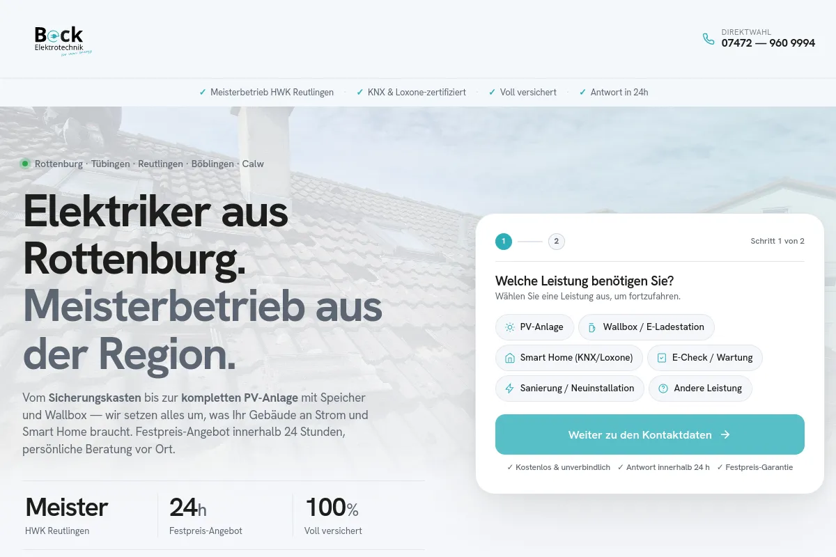 Landingpage für Beck Elektrotechnik