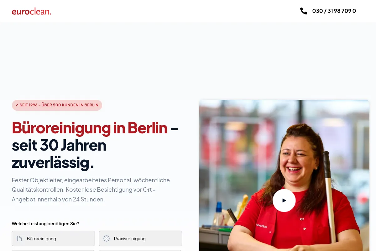 Landingpage für Euroclean