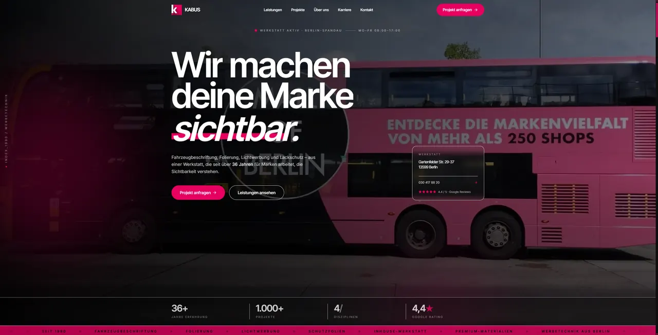 Landingpage für Werbeatelier Kabus
