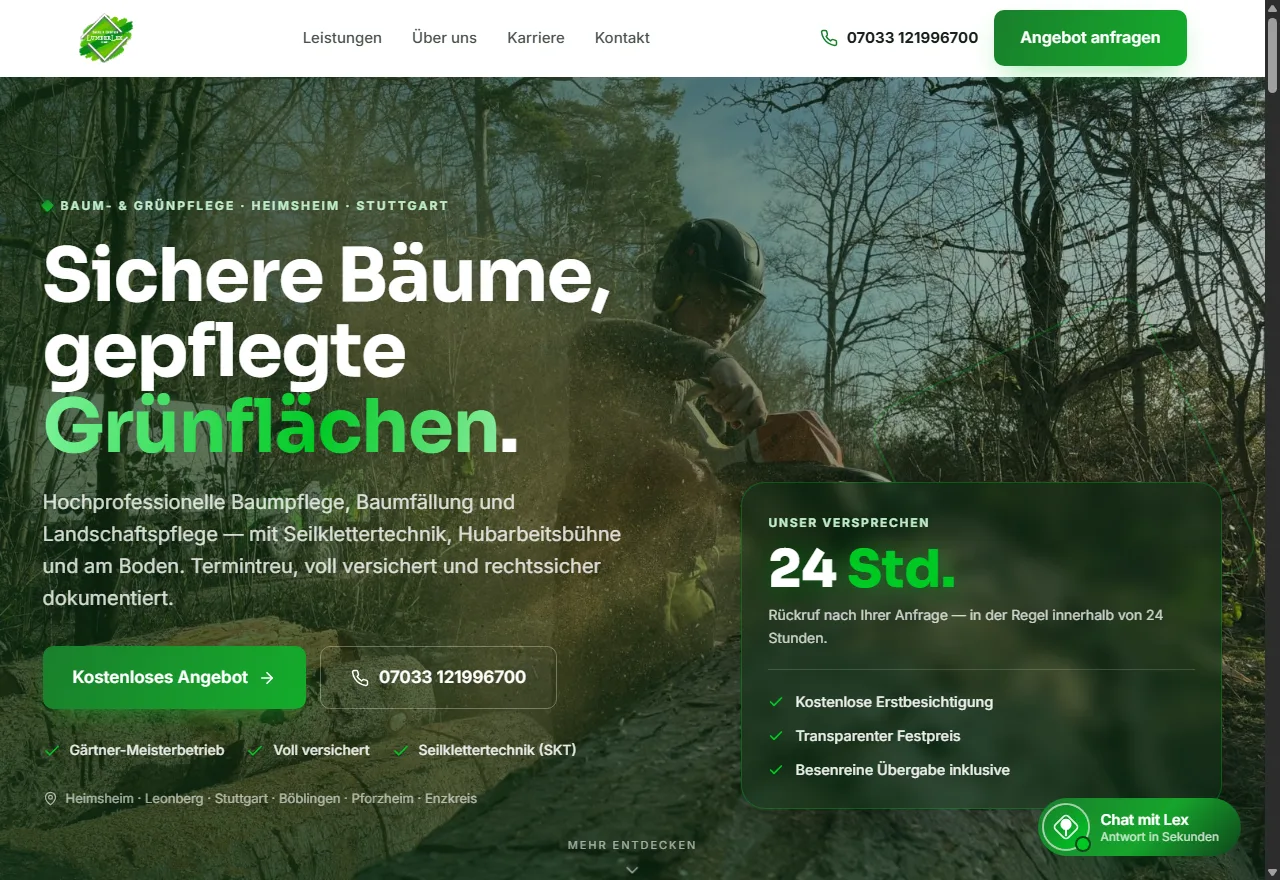 Landingpage für LumberLex