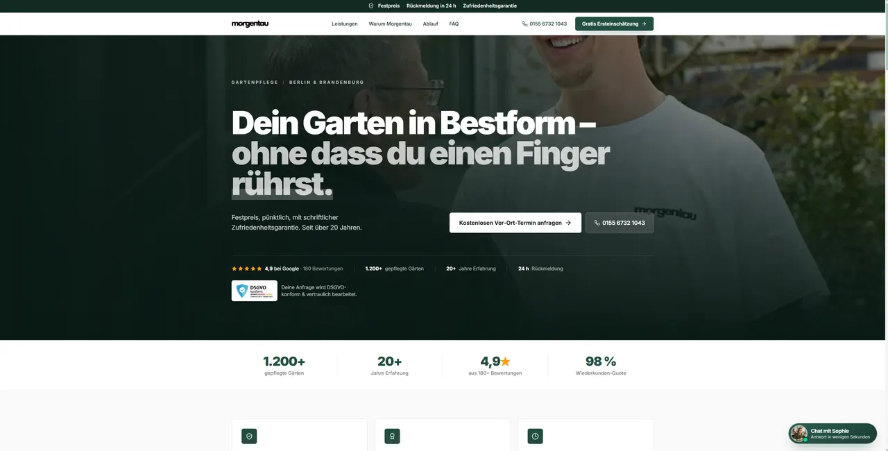 Landingpage für Morgentau Gartenpflege