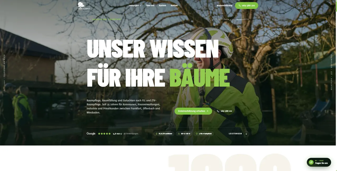 Landingpage für Baumpflege Rahmann